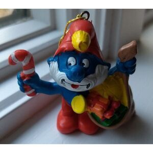 Papa‎ Smurf Christmas Ornament Toys Candy Cane Vintage 1981 Schleich Peyo Figure